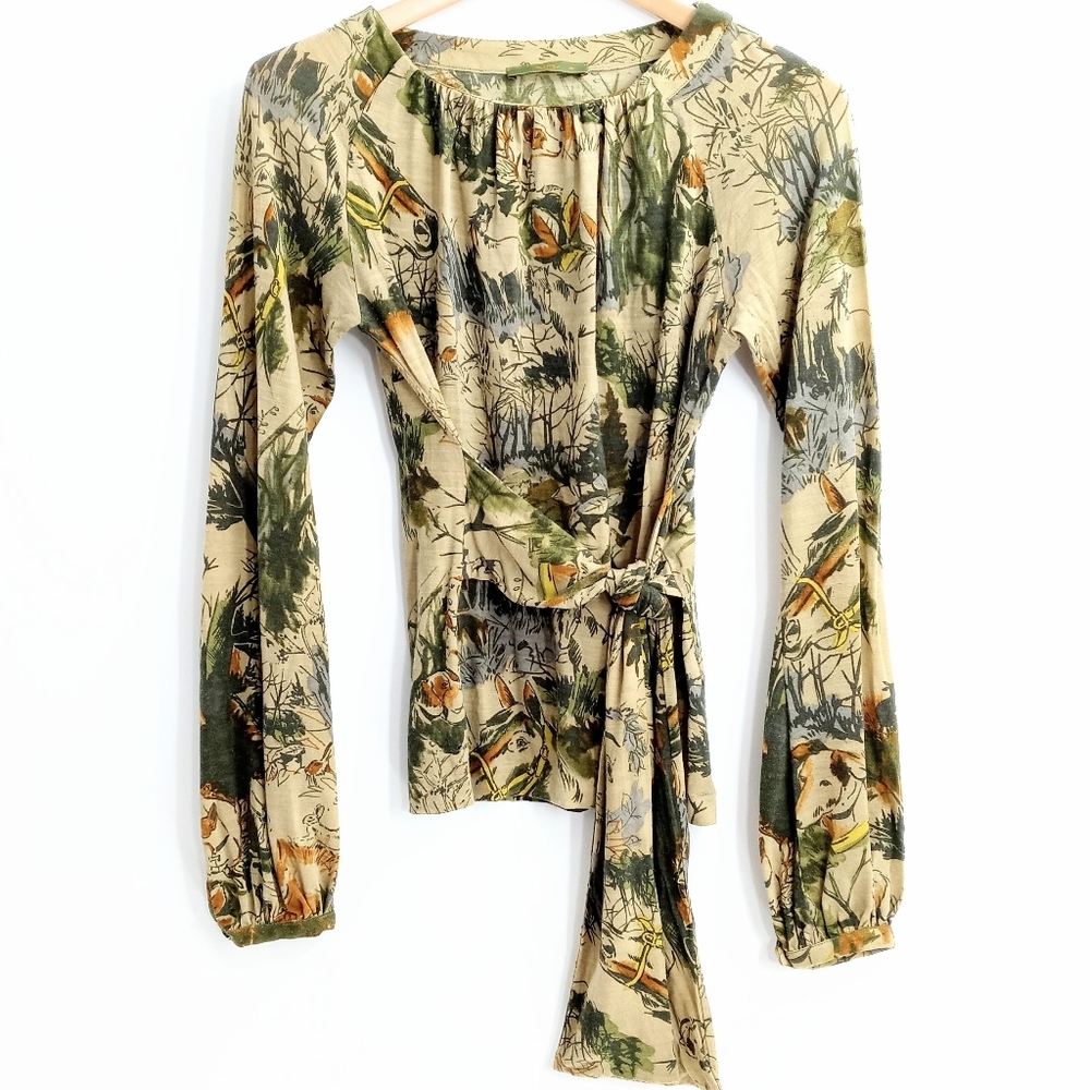 Etro Stretch Wool Horse Print Belted Top